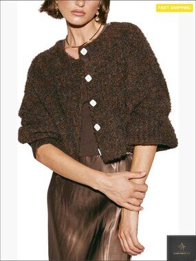Fluffy Cropped Cardigan Open Front Button Down Slouchy Casual Sweater Jacket